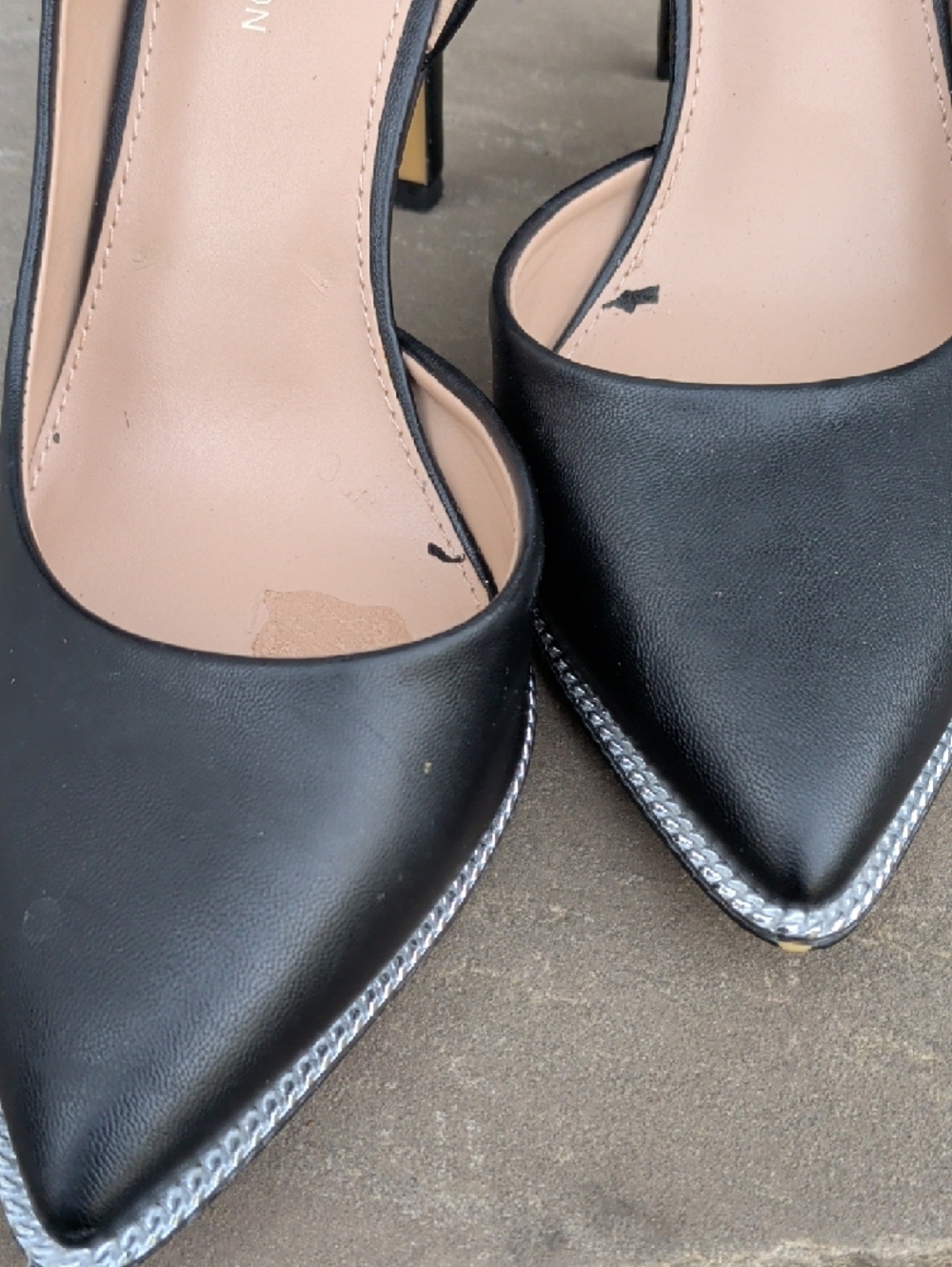 BCBGeneration Black D'Orsay Pointed Toe Pumps with Metallic Trim - Picture 2 of 15